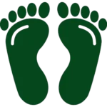 Zielona ikona odcisków stóp na przezroczystym tle.